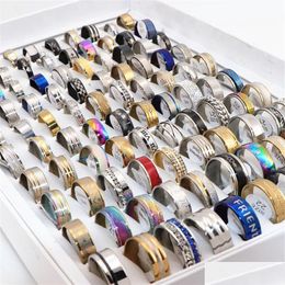 Band Rings Fashion 100Pcs/Lots Assorted Mens Stainless Steel Rings Jewelry Party Gift Wedding For Women Mix Style281K254J Drop Deliv Dhfei