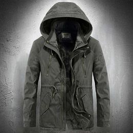 Men's Jackets Autumn Winter Military Jacket Men Hooded Parka Fleece Lined Thicken Warm Coat Men Outdoor Jacket Detachable Hood Casaul Coat G221013