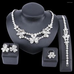 Necklace Earrings Set Chic Women African Jewellery Silver Flower Shape Party Wedding Jewellery For Brides Dubai