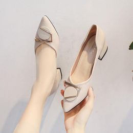 Dress Shoes Spring 2022 Girl Small High Heel Pumps Versatile Lady And Autumn Medium Chunky Heels Pointed Toe Women's With Skirt