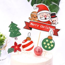 Festive Supplies 5pcs/set Merry Christmas Cake Topper Flags Santa Claus Pine Trees Party DIY Decor