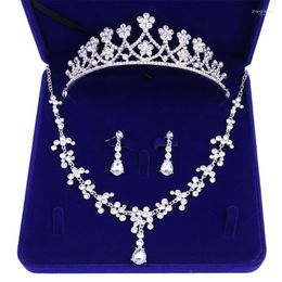 Necklace Earrings Set & Baroque Bridal Women Rhinestone Floral Tiaras Crown Crystal For Bride Wedding Hair Accessories