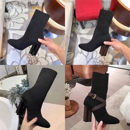 Women's Silhouette Ankle Boots Martin Boots Winter Warm Stretch Fabric Short Printed Flower Heel Ladies Casual Shoes
