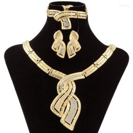Necklace Earrings Set & Fashion African Dubai Gold Jewellery Nigerian Crystal Hoop Women Italian Bridal Sets Wedding Accessories