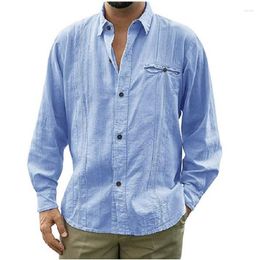 Men's Casual Shirts Mens Comfortable Solid Colour Linen Long Sleeve Shirt Spring Autumn Lapel Cardigan Button Down Versatile Bottoming