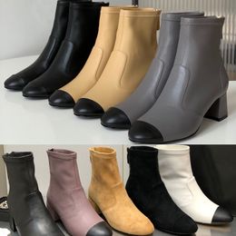 2023 designer women Round head Martin boots Luxury fashion leather solid color joint Short boot autumn winter lady many collocation Behind the zipper Wide thick shoe