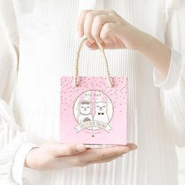 Gift Wrap 50 Pcs Mini White Bear Couple Wedding Favors Bags Return Present Handbag Paper Bag For Holding Candy Box 12x7x12cm