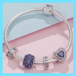 Charm Armbänder 100 925 Sterling Silber Blue Pure Heart Perlen Armband PDL0323 Winter Eiskristall Glamour Schmuck Hersteller Großhandel 221018