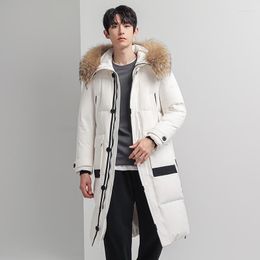 Men's Down 2022 Jacket X-long Fashion Real Fur Winter 90% White Duck Thicken Warm Puffer Solid Coats