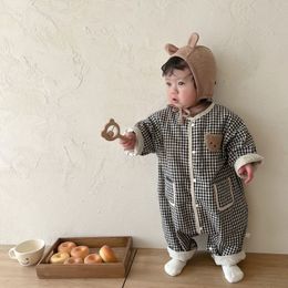 Rompers Baby Loose Infant Cute Bear Jumpsuit For Boys Toddler Girl Casual Plaid Autumn Fashion born Clothes 221018