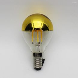 50pcs Golden G45 4w LED Filament Bulbs Top Mirror Half Chrome Globe E14 E12 E26 E27 100V 220V For Vintage No Flicker