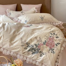 Bedding Sets 1000TC Egyptian Long-staple Cotton Flower Embroidery Princess Set Chic Lace Quilt Duvet Cover Bed Linen Pillow Shams