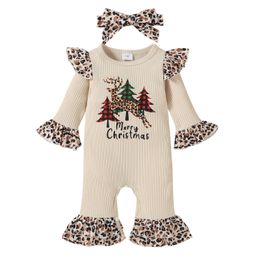 Rompers Citgeett Autumn Christmas Infant Baby Girls Boys Leopard Print Clothes Set Long Flared Sleeve Jumpsuit Headband Xmas Suit 221018