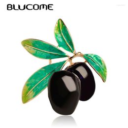 Brooches Blucome Green Fruit Olive Brooch Plum Shape Gold Color Enamel Corsages Pins Suit Coat Scarf Accessories Christmas Jewelry Gifts