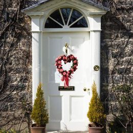 Decorative Flowers Rose Flower Heart Wreath With Silk Ribbon Peony Garland Handmade Home Decoration For Wedding Valentine