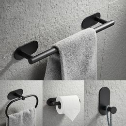 Bath Accessory Set Black 4 Pcs Bathroom Hardware Robe Hook Towel Bar Toilet Paper Holder Stainless Steel Accessories