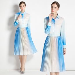 Boutique Womens Pleated Dress 2023 Spring Autumn Dress Long Sleeve Tempermant Lady Dresses High-end Trendy Girl Dresses