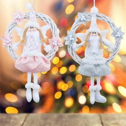 Decorative Flowers Christmas Wreath With Lanyard Hollow Out White Angel Garland Rattan Circle Decor For Home