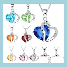 Pendant Necklaces Women Fashion Heart Crystal Rhinestone Sier Chain Pendant Necklace Jewellery 10 Colour Length 17 7 Inch Drop Delivery Dhdrz