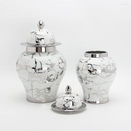 Decorative Figurines Ceramic Vase Silver General Jar Marbled Ginger Tabletop Storage Jars For Tea Tins With Lids Home Decoration Porcelain