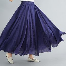 Skirts Women's Elegant High Waist Linen Maxi Skirt 2022 Summer Ladies Casual Elastic 2 Layers Saia Feminina 14 Colors