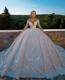 Ball Gown Dresses Lace Princess Wedding Dress Country Off Shoulder Long Sleeves Bridal Gowns 403