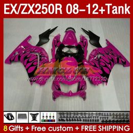 &Tank OEM Fairings For KAWASAKI NINJA ZX-250 ZX250 EX250 R ZX250R 08 09 10 2011 2012 163No.191 EX ZX 250R EX250R ZX-250R 2008 2009 2010 11 12 Injection Fairing pink glossy