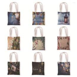 Storage Bags Christmas Women Canvas Shoulder Bag Tree Shopping Eco Shopper Handbag Tote For Girls