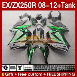 &Tank OEM Fairings For KAWASAKI NINJA ZX-250 ZX250 EX250 R ZX250R 08 09 10 2011 2012 163No.198 EX ZX 250R EX250R ZX-250R 2008 2009 2010 11 12 Injection Fairing green flames