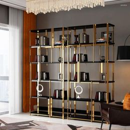 Hooks Stainless Steel Bookshelf Floor Shelf Living Room Office Modern Minimalist Metal Partition Display Stand Light Luxury Bookcase