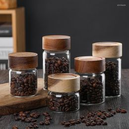 Storage Bottles Thickened Wood Lid Glass Sealed Jar Kitchen Bottle Acacia Threaded Mouth Food Container Coffee Beans Jars