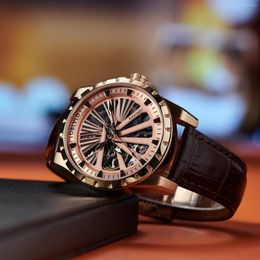 Wristwatches OBLVLO 2022 Skeleton Men's Automatic Mechanical Watch For Men Rose Luxury Sapphire Luminous Genuine Leather RMS-U