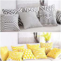 Pillow Cotton Woollen Embroidery Pillowcase Grey Yellow Geometric Modern Nordic Style Cover Sofa Bed Case