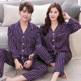 Men's Sleepwear Sleep Wear Men Pijamas Simulation Silk Couple Pyjama Set Long-sleeved Trousers Mens Pyjamas For Women 95% Polyester