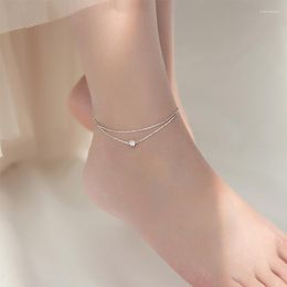 Anklets AIFENAO Double Layer 925 Sterling Silver Chain For Women Zircon Ankle Bracelet Leg Fashion Foot Jewellery Girl Gift Korean