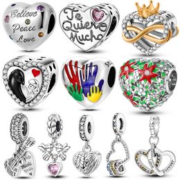 925 Sterling Silver Dangle Charm Women Beads High Quality Jewellery Gift Wholesale Colourful Love Heart Shape Dangle 925 Bead Fit Pandora Charms Bracelet DIY 022