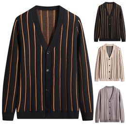 Men's Sweaters Mens Lounge Jacket Autumn Leisure Striped Fasten Pocket Thin Blouse Coat Cardigan For Men Vest