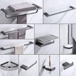 Bath Accessory Set Gunmetal Black Grey Bathroom Accessories Towel Hook Racks Paper Hanger Toilet Brushed Holder Corner Storage Glass Shelf