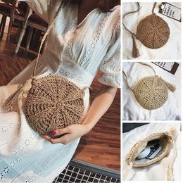 Storage Bags Bobo Vintage Round Women Crossbody Straw Bag Circular Rattan Wicker Woven Beach Basket Purse Bolsas Femininas Shoulder