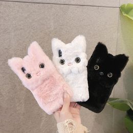 Winter Warm Plush Phone Cases Cats Fluffy Hard PC Cover Cat Cartoon Fur Fuzzy Protective Case for iPhone 14 13 12 Pro Max 7 8 Plus XS Xmas gift