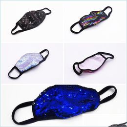 Designer Masks Mermaid Sequins Mascarilla Reuseable Washable Face Masks Bling Respirator Festival Party Decoration Dustproof Sunscre Dhw6P