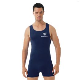 Men's Body Shapers Mens Round Neck Sleeveless Workout Sport Bodysuit Athletic Wrestling Boxers Jumpsuit Leotard Nightwear Male Costume