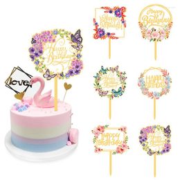 Festive Supplies Acrylic Cake Topper Happy Birthday Child Girl Party Decorations Candy Bar Flowers