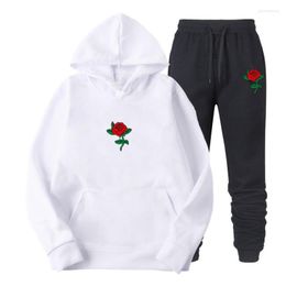 Mens Tracksuits Men Hoodies Suit Rose Flower Tracksuit Sweatshirt Fleece Hoody Sweat Pants Jogging Homme Pullover 3xl Sporting Set