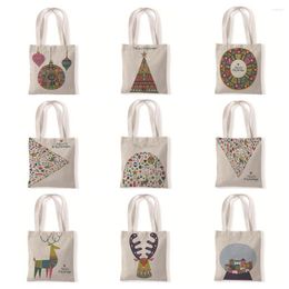 Storage Bags Merry Christmas Women Canvas Tote Shopping Bag Reusable Eco Shopper Tree Shoulder Book Fashion Gift