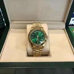 Original box certificate 18k Gold President Male Watches Day Date Diamonds Green dial Watch Men Stainless Diamond Bezel Automatic WristWatch 2813000