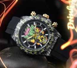 Famous Classic Full Functional Stopwatch Watch 43mm Rubber Strap Clock Calendar Quartz Imported Movement Marble Flowers Case Luminous Wristwatches montre de luxe