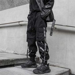 HOUZHOU Black Cargo Pants Men Joggers Cargo Trousers for Men Jogging Japanese Streetwear Hip Hop Hippie Techwear Gothic Ribbon 211022