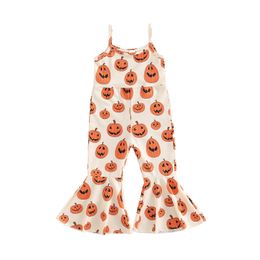Rompers -07-30 Lioraitiin 0-5Years Toddler Kids Girls Halloween Pumpkin Print Sleeveless Sling Jumpsuits Flare Pants Clothes 221018