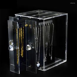 Jewelry Pouches Large Capacity Clear Acrylic Display Shelf 3 Drawers Earring Rack Holder Organizer Dustproof Storage Box